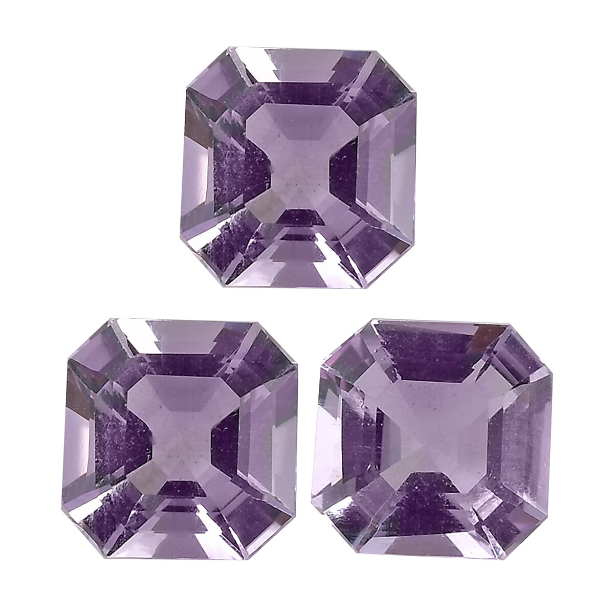 Asscher Cut Rose De France Amethyst Set of 3 (Oct 6x6 mm) 2.64 ctw Loose gemstone
