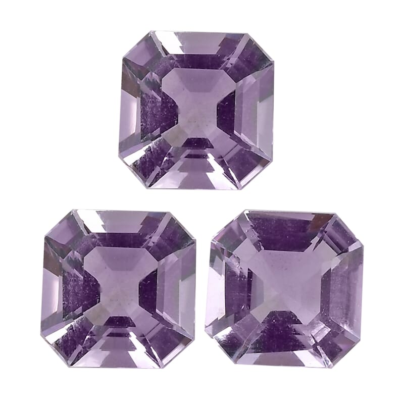 Asscher Cut Rose De France Amethyst Set of 3 (Oct 6x6 mm) 2.64 ctw Loose gemstone