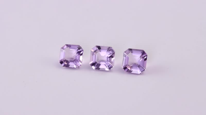 Asscher Cut Rose De France Amethyst Set of 3 (Oct 6x6 mm) 2.64 ctw Loose gemstone