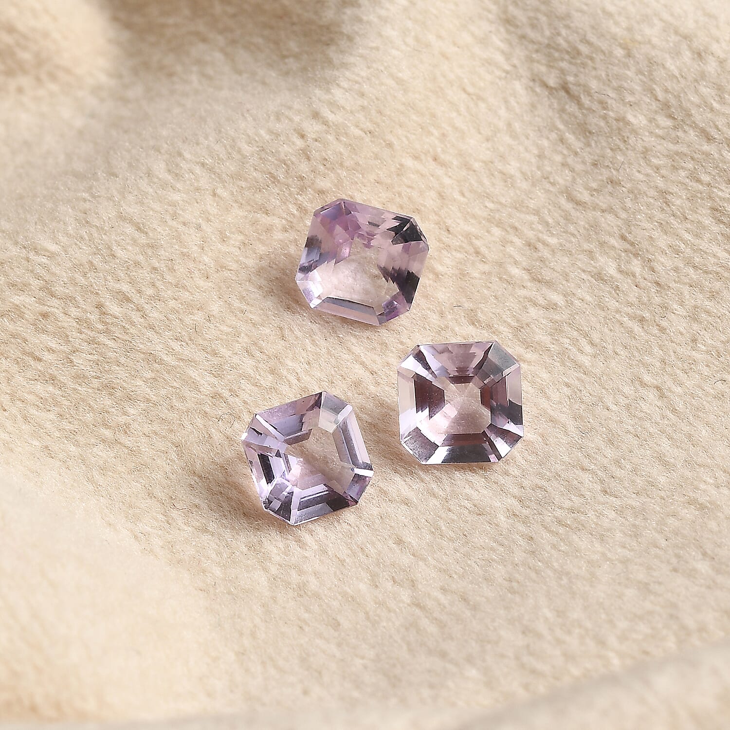 Asscher Cut Rose De France Amethyst Set of 3 (Oct 6x6 mm) 2.64 ctw Loose gemstone