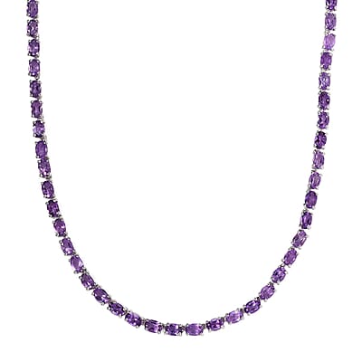 D'Joy Lusaka Amethyst Necklace Sterling Silver, Silver Tennis, Open Box Clasp 18 Inches 30.00 ctw