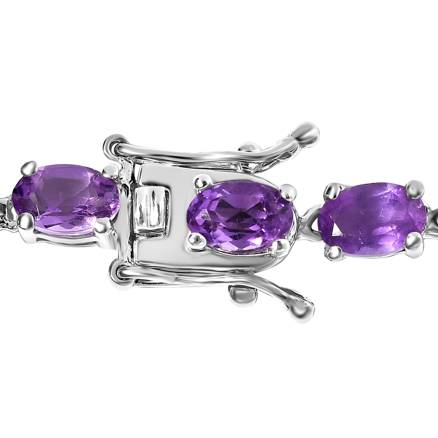 D'Joy Lusaka Amethyst Necklace Sterling Silver, Silver Tennis, Open Box Clasp 18 Inches 30.00 ctw