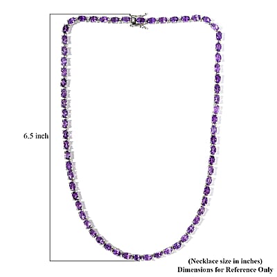 D'Joy Lusaka Amethyst Necklace Sterling Silver, Silver Tennis, Open Box Clasp 18 Inches 30.00 ctw