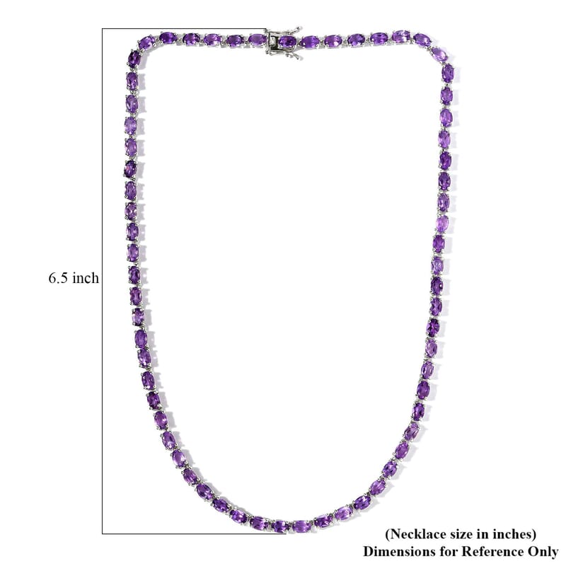D'Joy Lusaka Amethyst Necklace Sterling Silver, Silver Tennis, Open Box Clasp 18 Inches 30.00 ctw