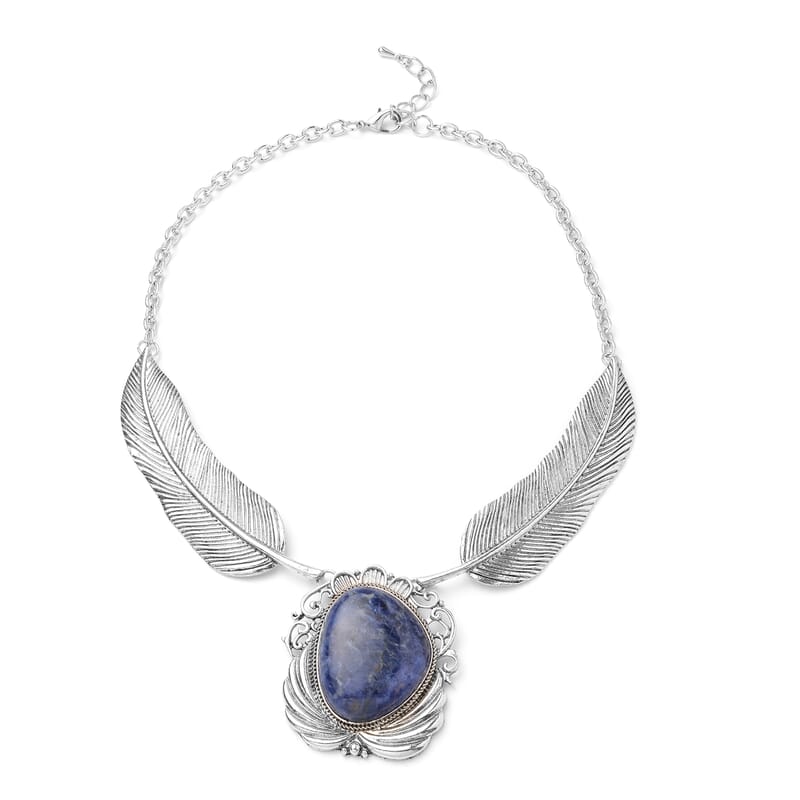 Sodalite Necklace 18-20 Inches in Black Oxidized Silvertone 100.00 ctw