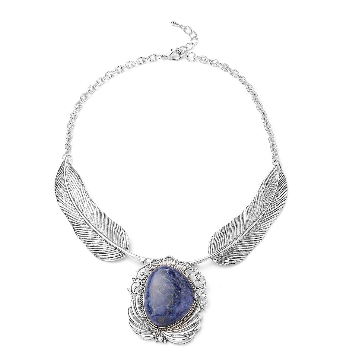 Sodalite Necklace 18-20 Inches in Black Oxidized Silvertone 100.00 ctw image number 0