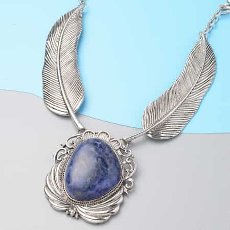 Sodalite Necklace 18-20 Inches in Black Oxidized Silvertone 100.00 ctw image number 1