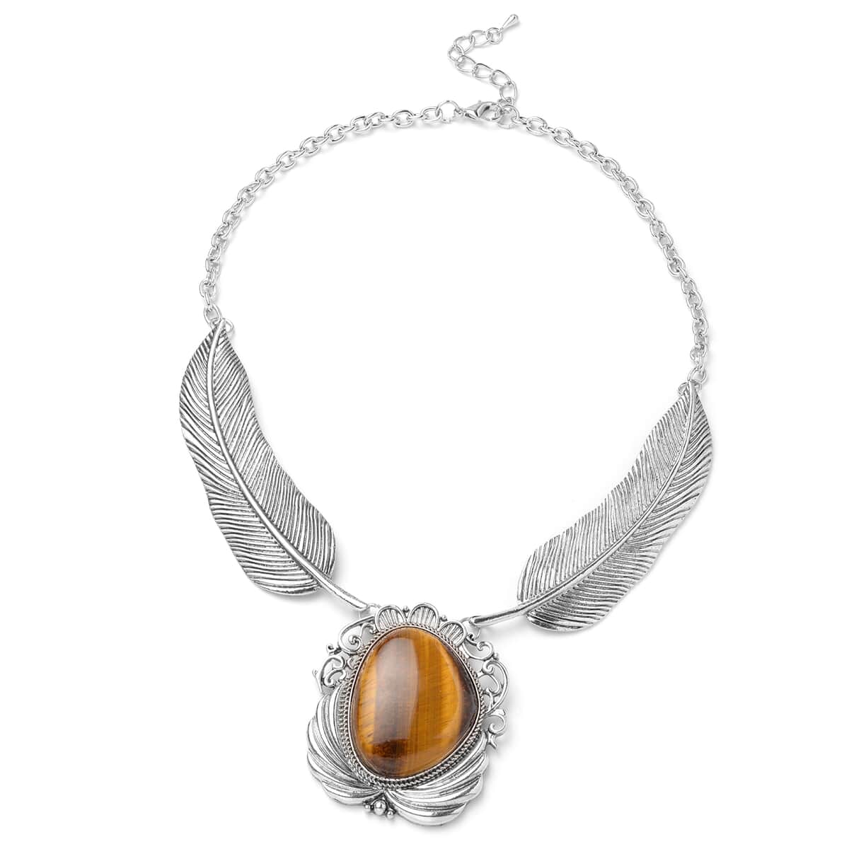 Tiger's Eye Necklace in Black Oxidized Silvertone| Solitaire Necklace For Women| Unique Birthday Gifts 100.00 ctw (18-20 Inches) image number 0