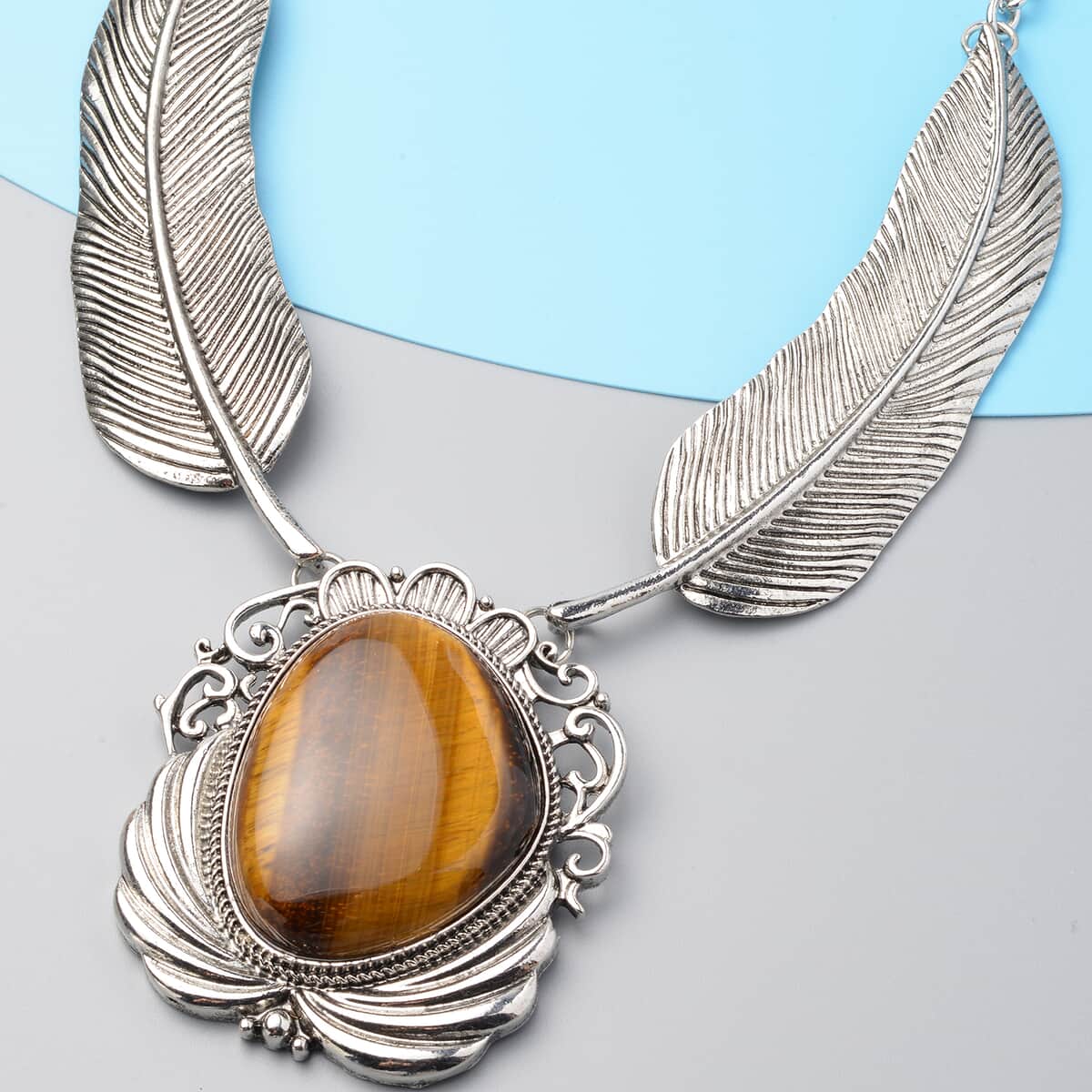 Tiger's Eye Necklace in Black Oxidized Silvertone| Solitaire Necklace For Women| Unique Birthday Gifts 100.00 ctw (18-20 Inches) image number 1
