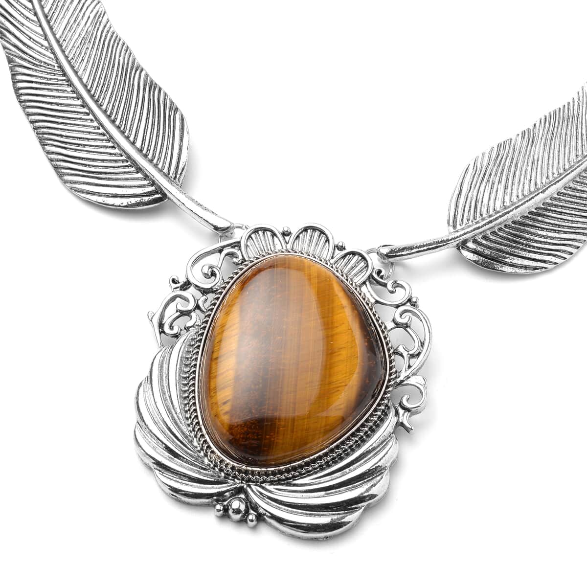 Tiger's Eye Necklace in Black Oxidized Silvertone| Solitaire Necklace For Women| Unique Birthday Gifts 100.00 ctw (18-20 Inches) image number 2