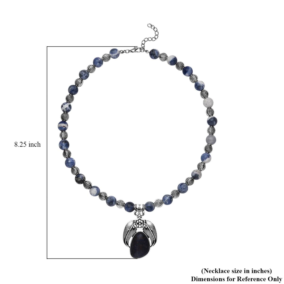 Sodalite Floral Pendant on Beaded Necklace 18-20 Inches in Black Oxidized Silvertone 250.00 ctw image number 5