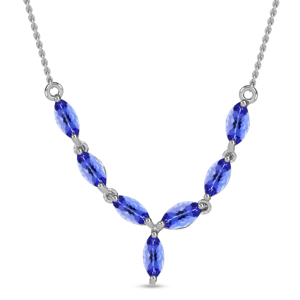 Tanzanite Necklace in Platinum Plated Sterling Silver, Tanzanite Drop Necklace, Tanzanite Silver Necklace, Wedding Gifts 1.75 ctw image number 0