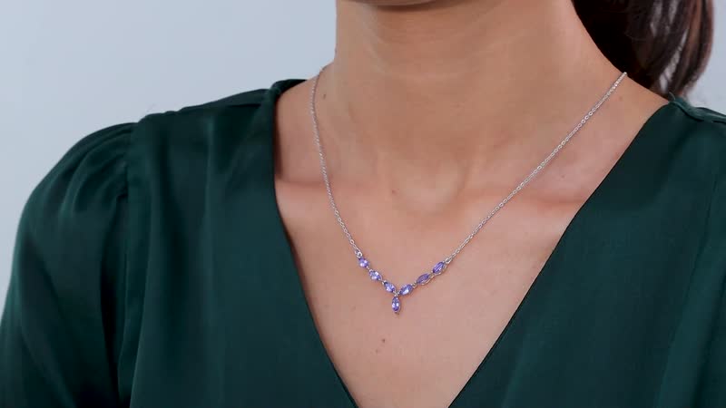 1.75 ctw Tanzanite Necklace 18-20 Inch in Platinum Over Sterling Silver