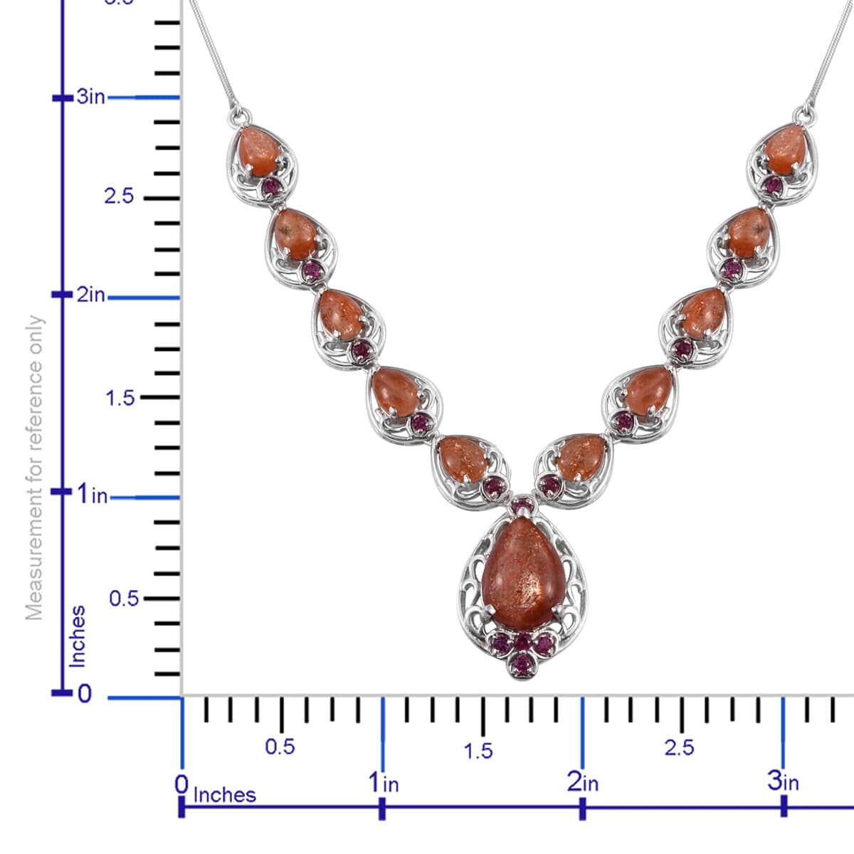 Sri Lankan Sunstone and Orissa Rhodolite Garnet Necklace 18 Inches in Platinum Over Sterling Silver 13.40 ctw image number 4