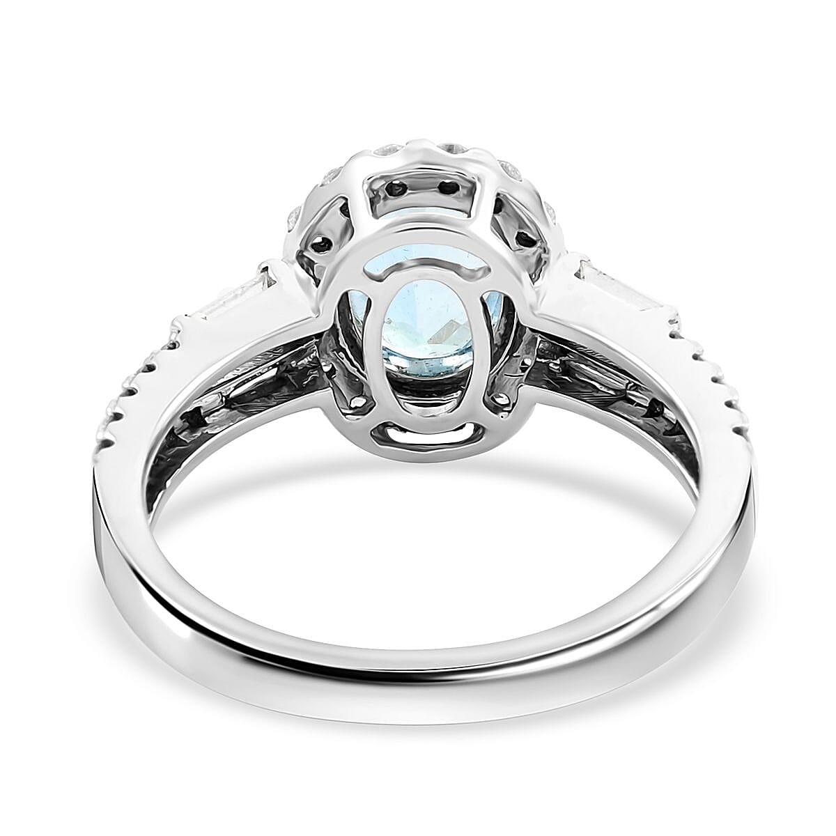 One Of A Kind Certified & Appraised Luxoro Santa Maria Aquamarine and Diamond 1.70 ctw Halo Ring in 14K White Gold (Size 6.0) 