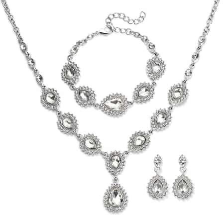 Glass, Austrian Crystal Bracelet (7.50In), Earrings and Necklace 20-22 Inches in Silvertone image number 0