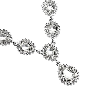 Glass, Austrian Crystal Bracelet (7.50-9.50In), Earrings and Necklace 20-22 Inches in Silvertone