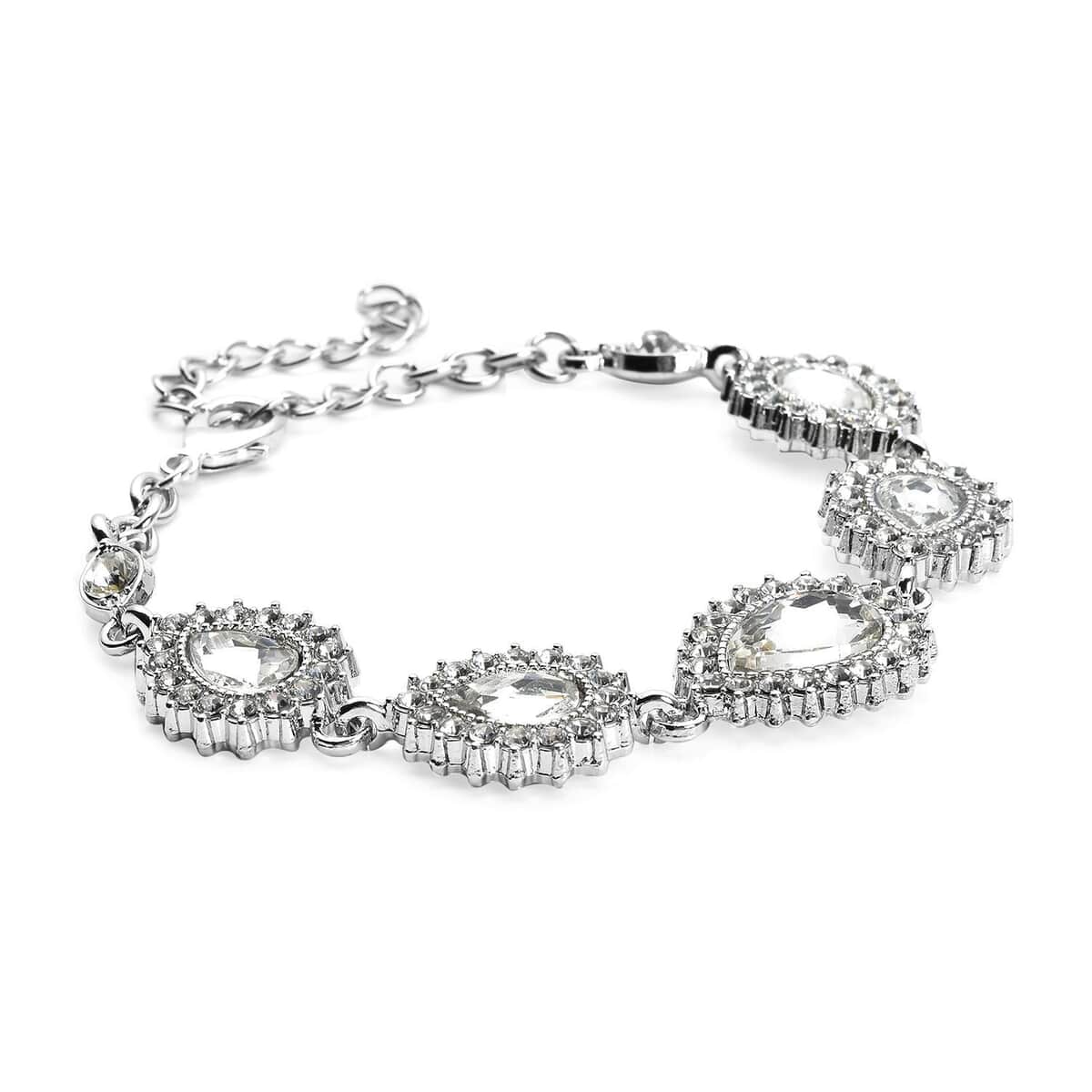 Glass, Austrian Crystal Bracelet (7.50In), Earrings and Necklace 20-22 Inches in Silvertone image number 3