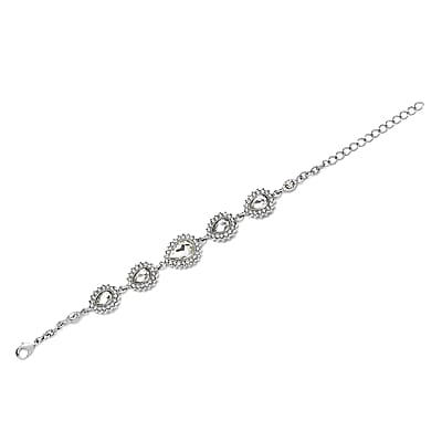Glass, Austrian Crystal Bracelet (7.50-9.50In), Earrings and Necklace 20-22 Inches in Silvertone