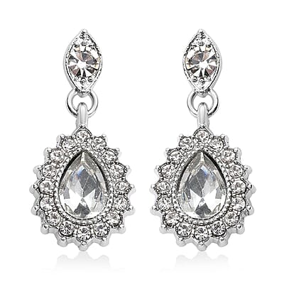 Glass, Austrian Crystal Bracelet (7.50-9.50In), Earrings and Necklace 20-22 Inches in Silvertone