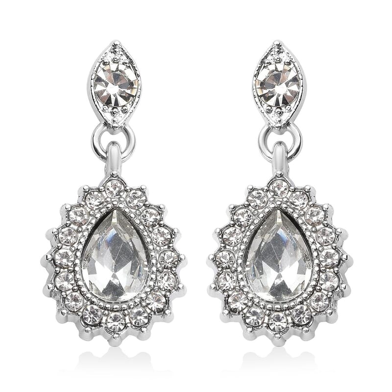 Glass, Austrian Crystal Bracelet (7.50-9.50In), Earrings and Necklace 20-22 Inches in Silvertone