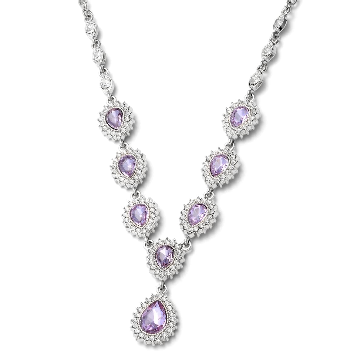 Simulated Purple Sapphire and Austrian Crystal Bracelet (7.50 in), Earrings and Necklace (20.00 In) in Silvertone image number 2