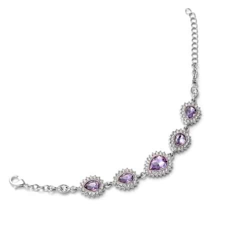 Simulated Purple Sapphire and Austrian Crystal Bracelet (7.50 in), Earrings and Necklace (20.00 In) in Silvertone image number 4