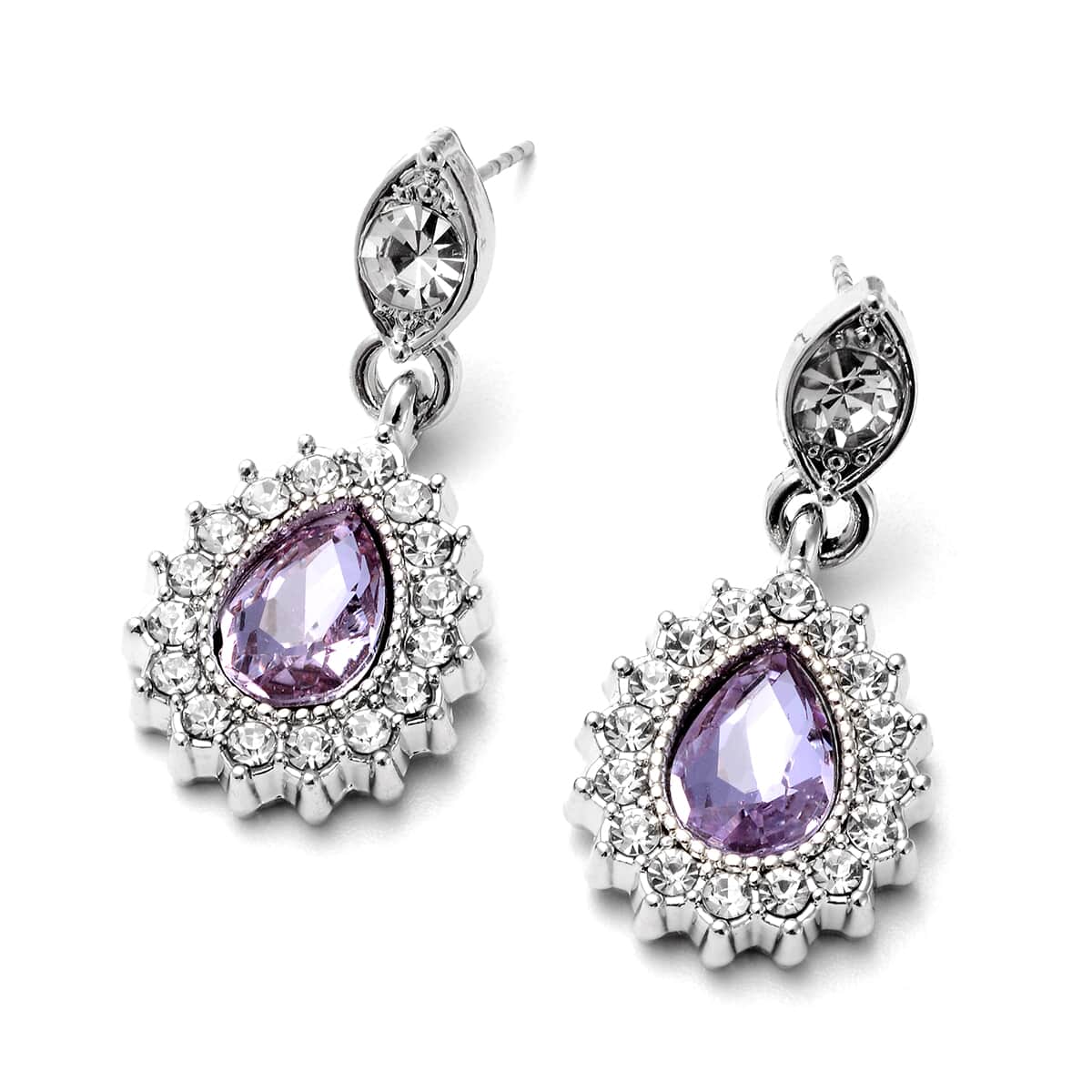 Simulated Purple Sapphire and Austrian Crystal Bracelet (7.50 in), Earrings and Necklace (20.00 In) in Silvertone image number 5
