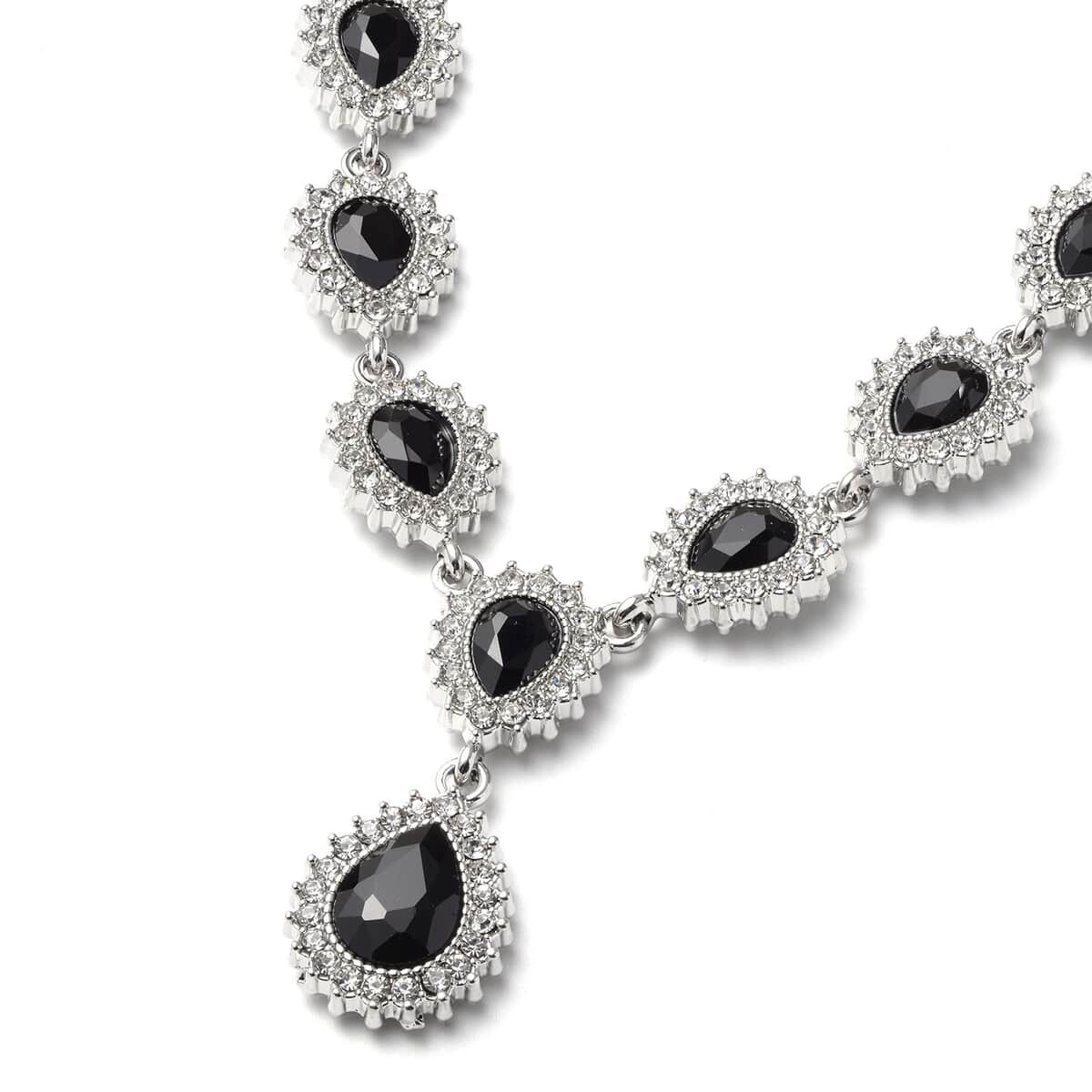 Black Glass, Austrian Crystal Bracelet (6.50-8.50Inch) Earrings and Necklace 20-22 Inches in Silvertone image number 2