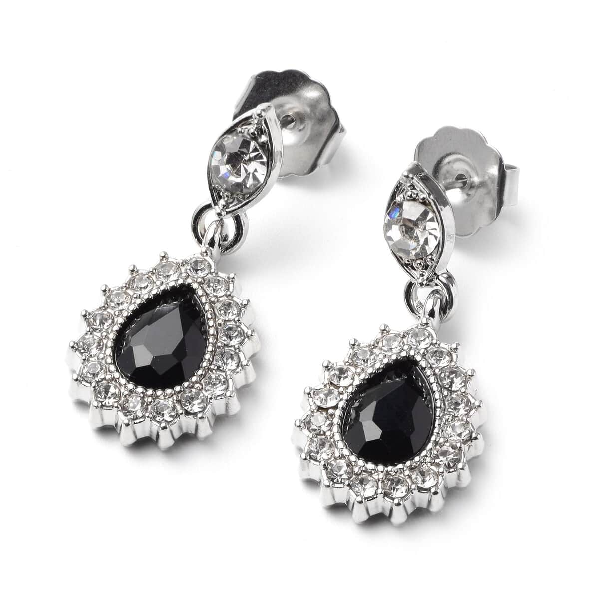 Black Glass, Austrian Crystal Bracelet (6.50-8.50Inch) Earrings and Necklace 20-22 Inches in Silvertone image number 5