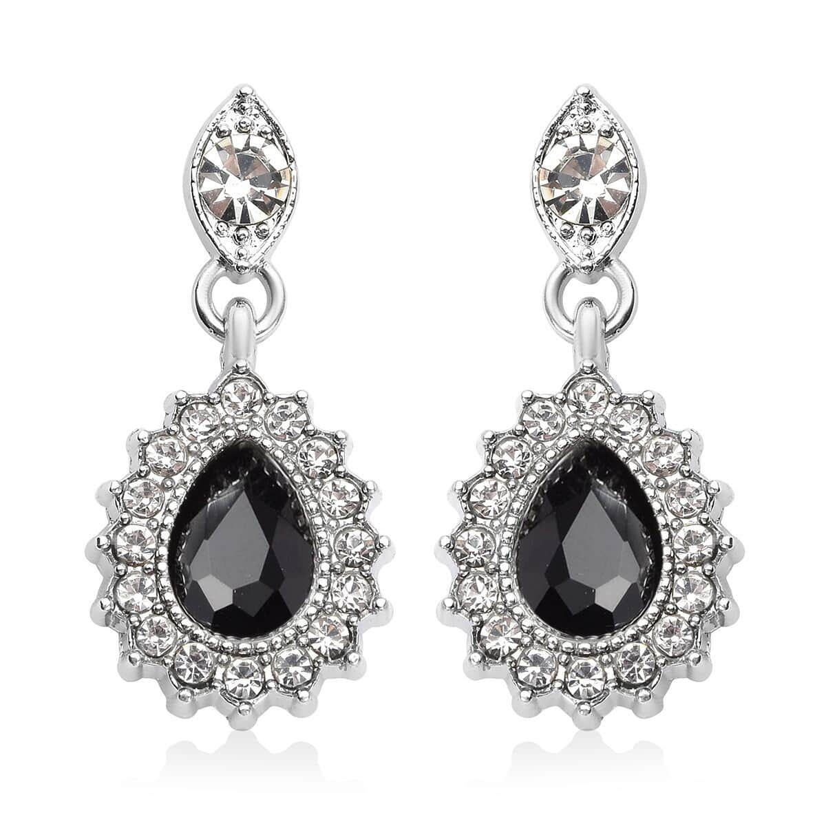 Black Glass, Austrian Crystal Bracelet (6.50-8.50Inch) Earrings and Necklace 20-22 Inches in Silvertone image number 6