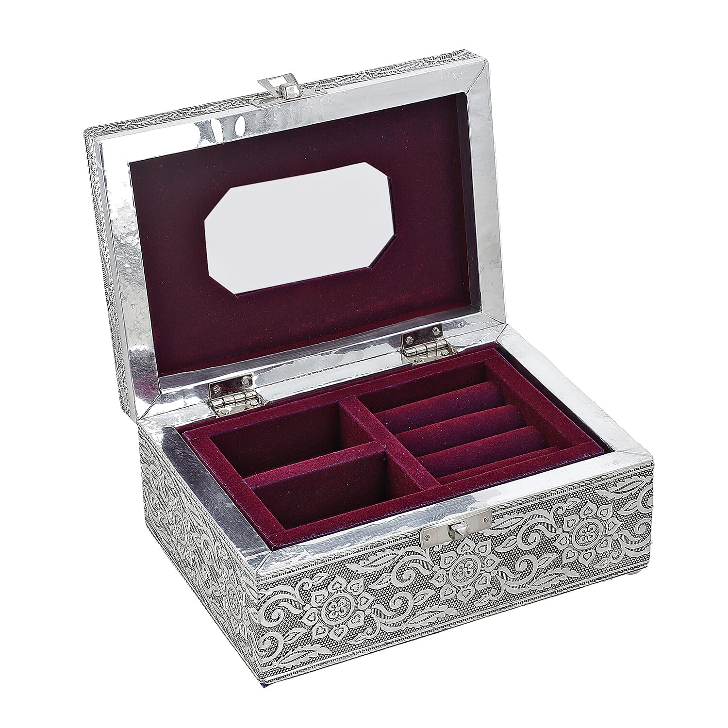 Aluminum Oxidized Maple Leaf Pattern Jewelry Box with Tray