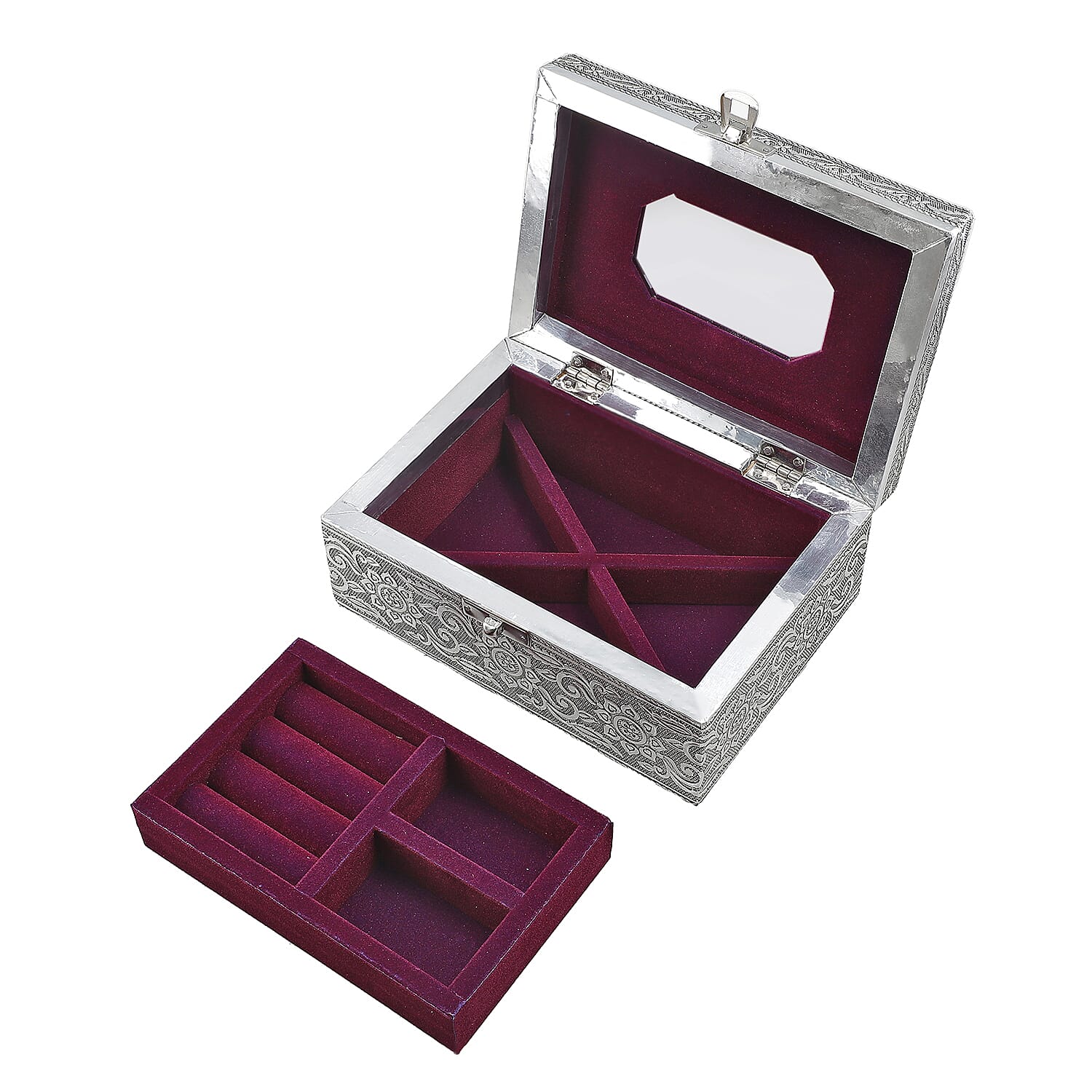 Aluminum Oxidized Maple Leaf Pattern Jewelry Box with Tray