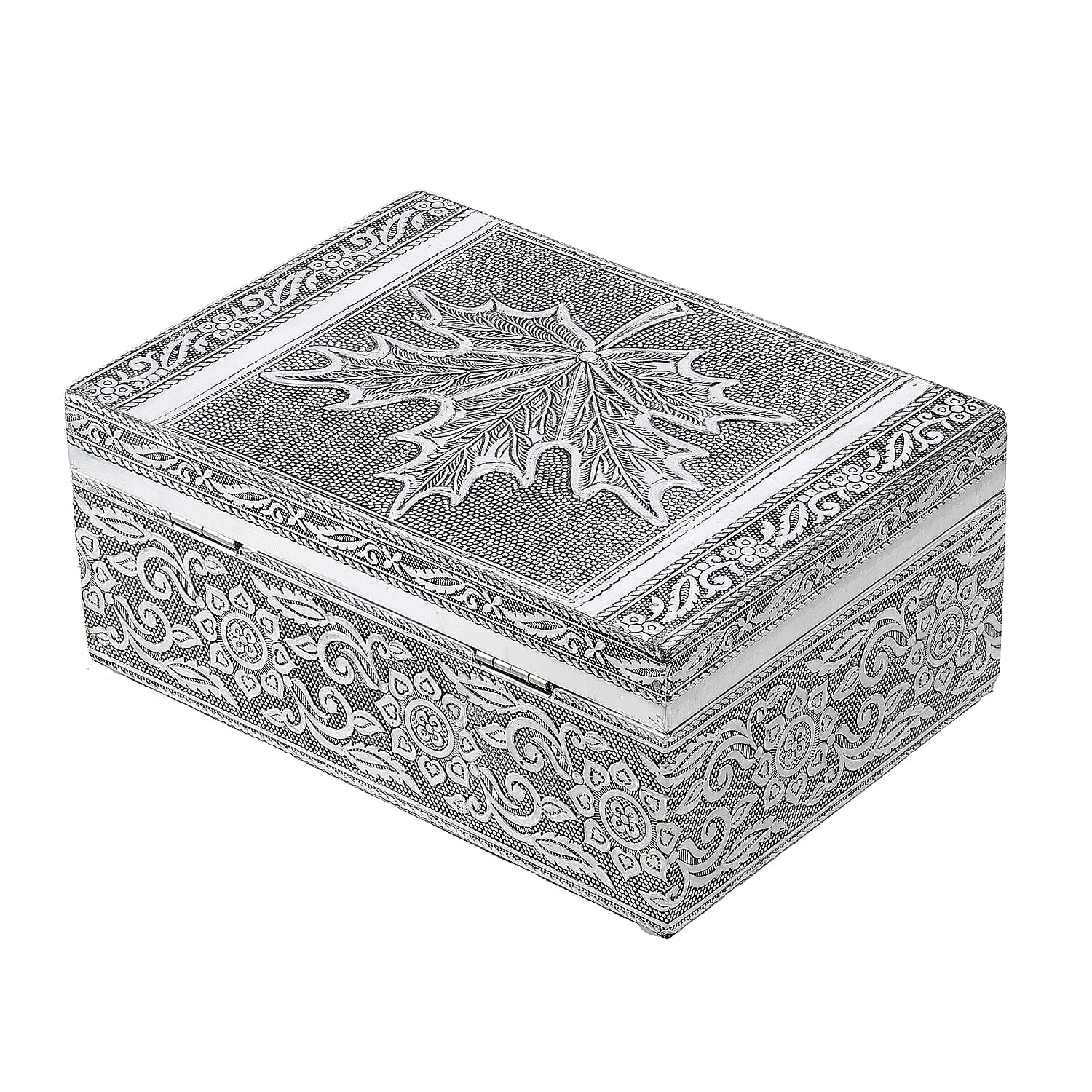 Aluminum Oxidized Maple Leaf Pattern Jewelry Box with Tray