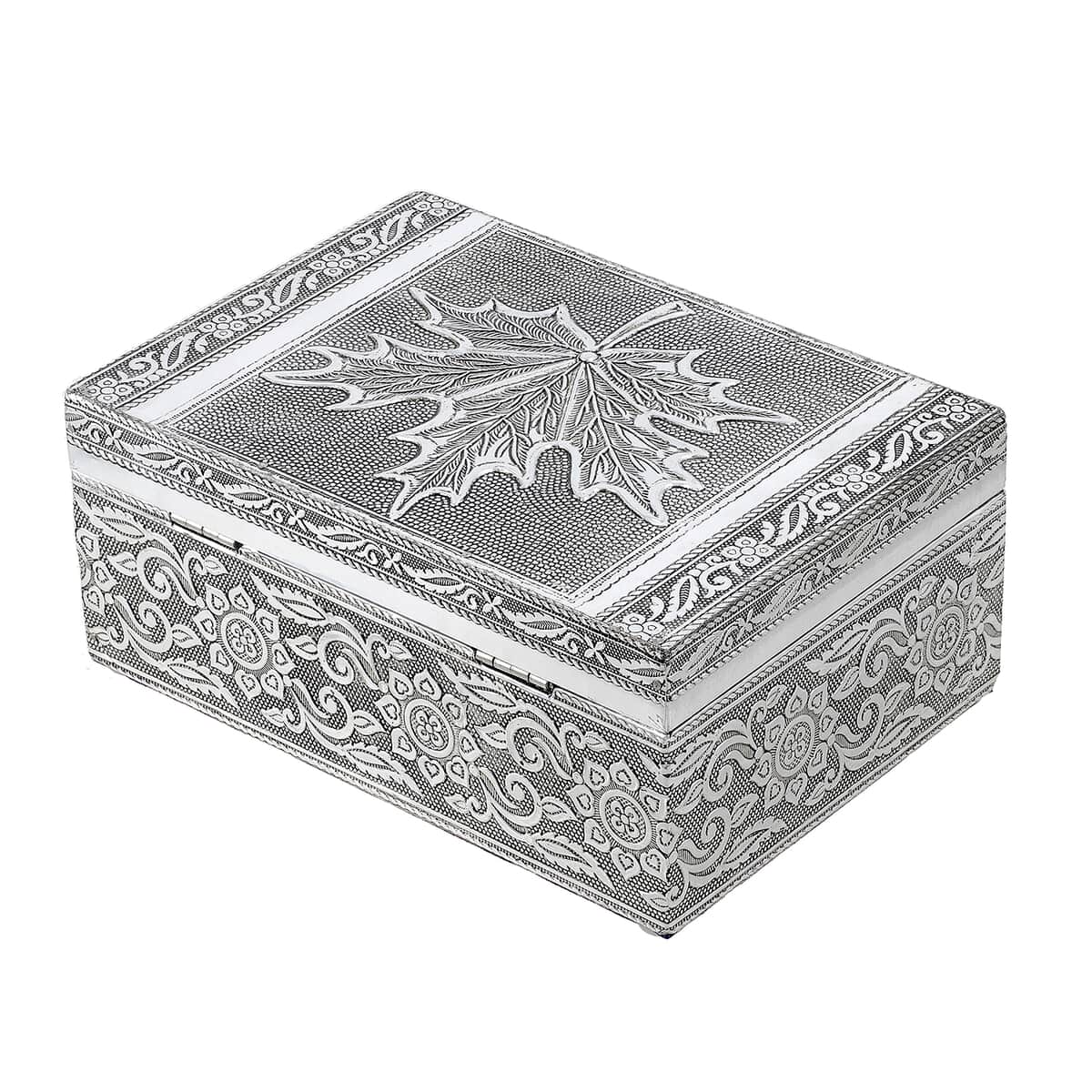 Aluminum Oxidized Maple Leaf Pattern Jewelry Box with Tray (7x5 in) image number 4