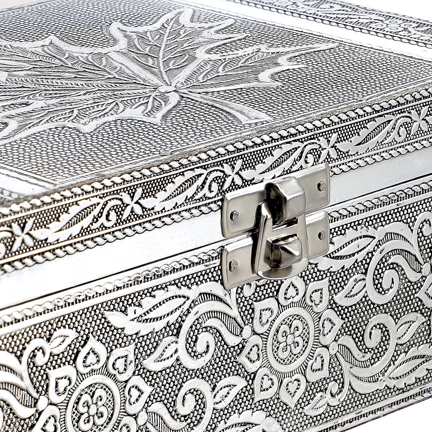 Aluminum Oxidized Maple Leaf Pattern Jewelry Box with Tray