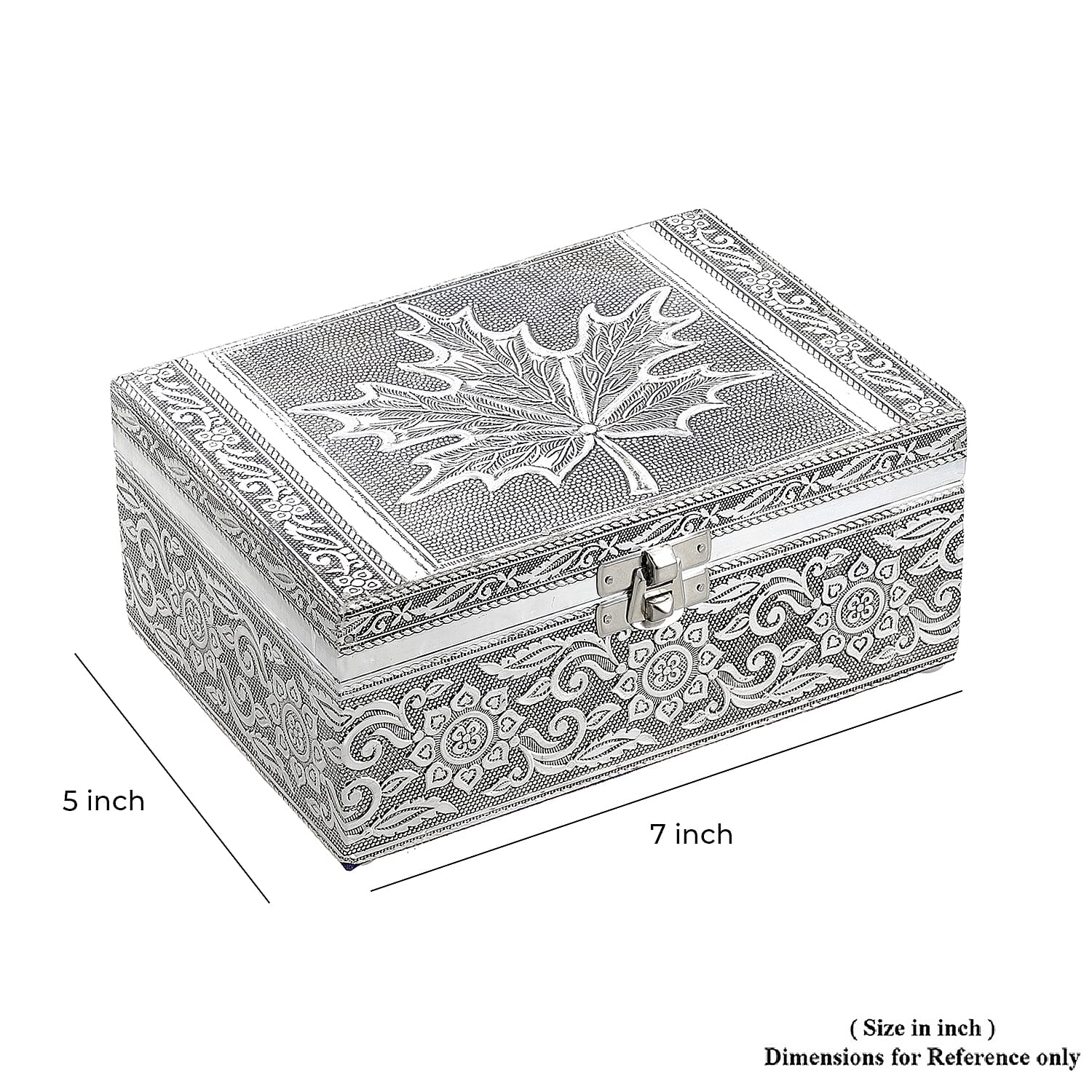 Aluminum Oxidized Maple Leaf Pattern Jewelry Box with Tray