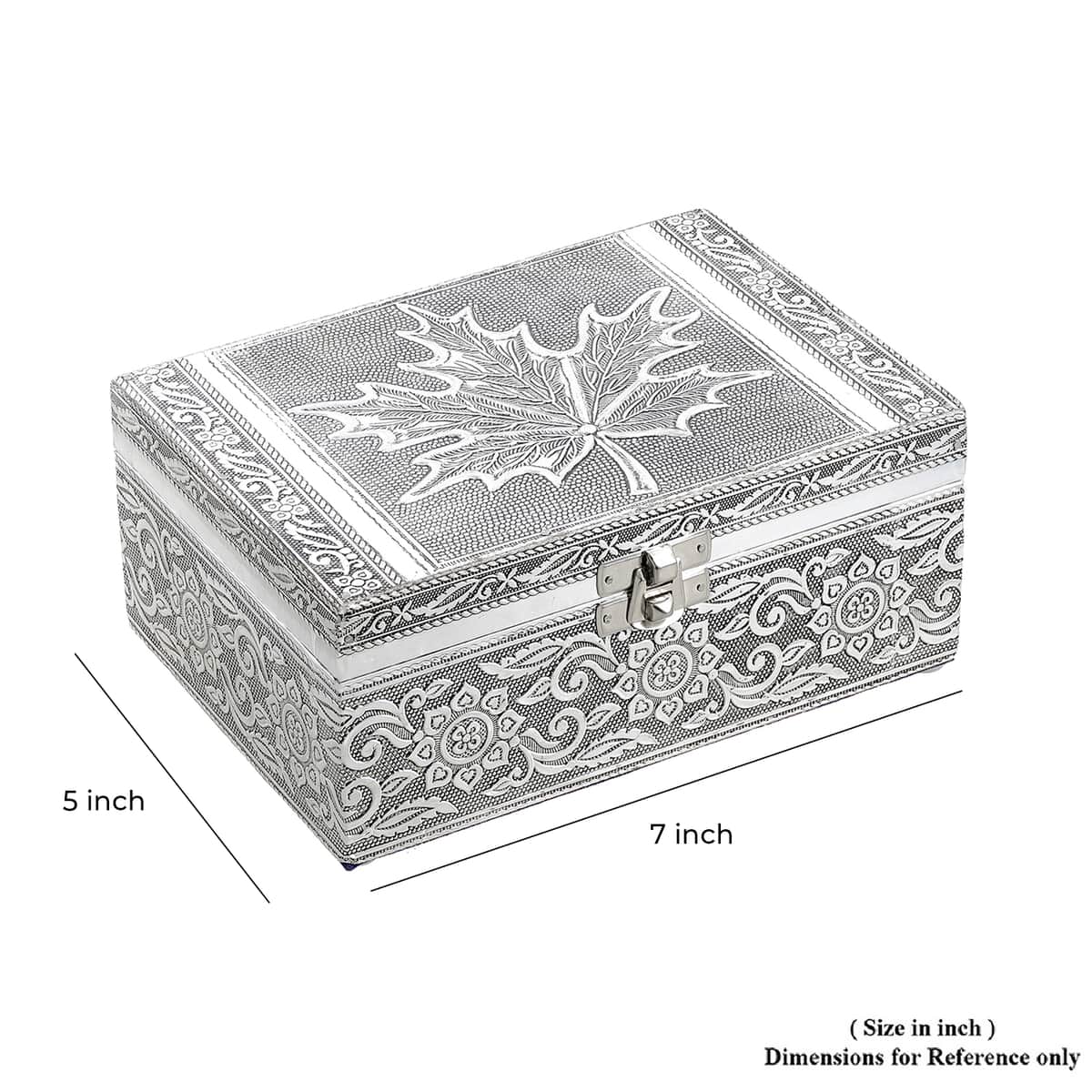Aluminum Oxidized Maple Leaf Pattern Jewelry Box with Tray (7x5 in) image number 7