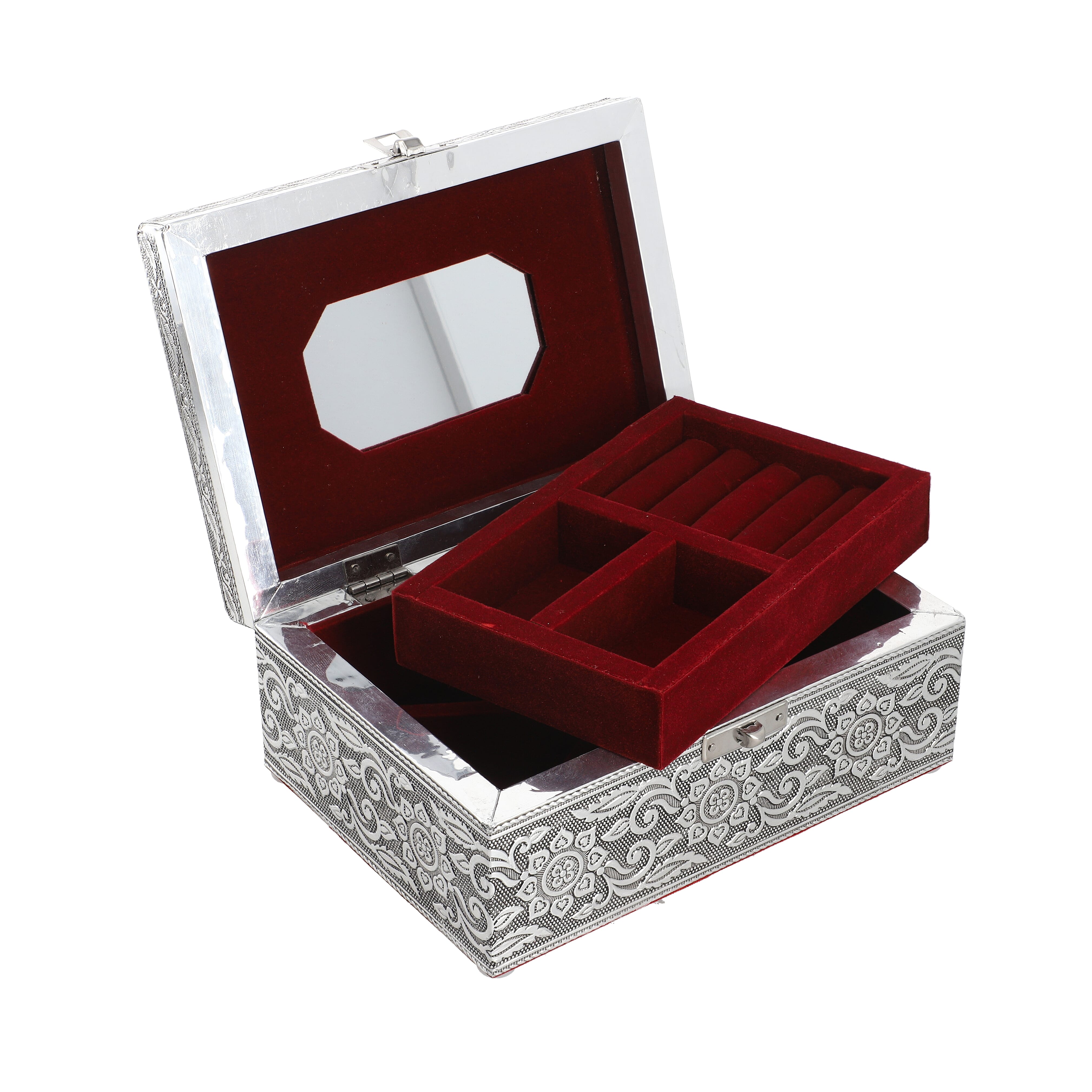 Aluminum Oxidized Elephant Pattern Jewelry Box with Tray