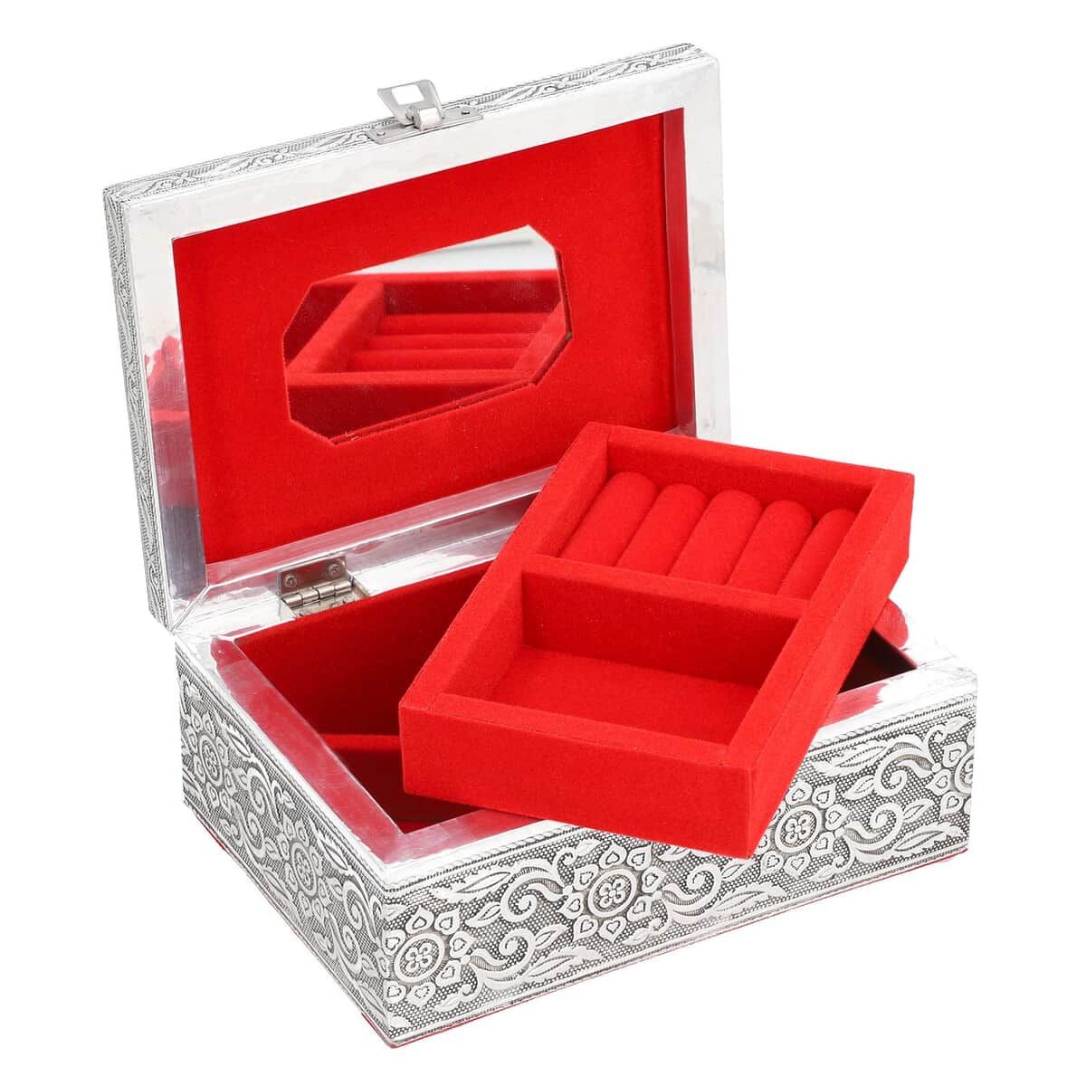 Aluminum Oxidized Elephant Pattern Jewelry Box with Tray image number 4