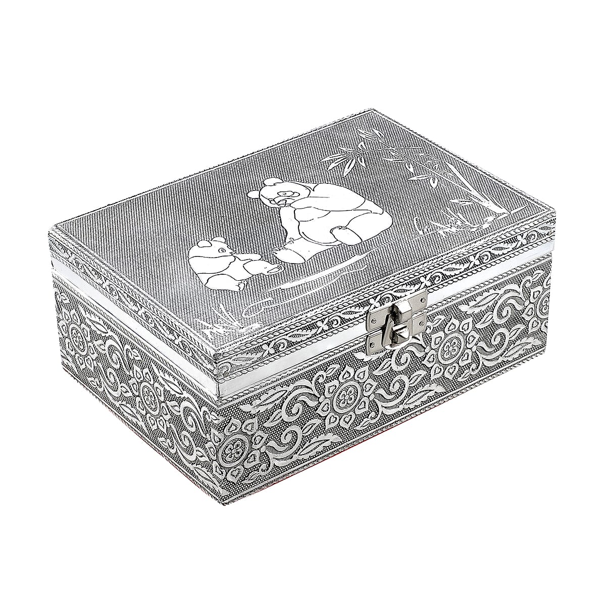 Aluminum Oxidized Panda Pattern Jewelry Box with Tray image number 0