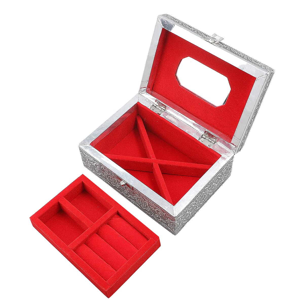 Aluminum Oxidized Panda Pattern Jewelry Box with Tray image number 3