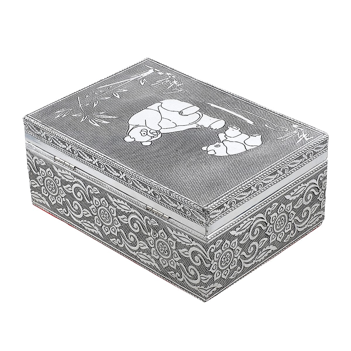 Aluminum Oxidized Panda Pattern Jewelry Box with Tray image number 4