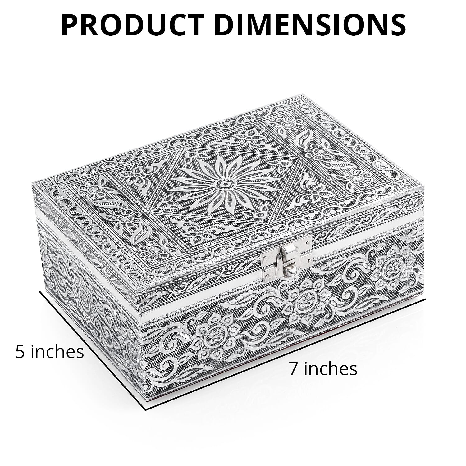 Aluminum Oxidized Flower & Leaf Pattern Jewelry Box with Tray