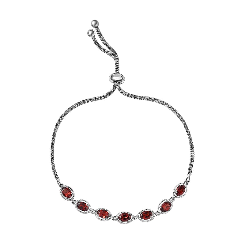 D'Joy Mozambique Garnet 4.10 ctw Bolo Bracelet in Sterling Silver