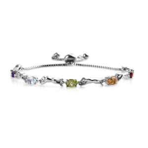 Karis Multi Gemstone 2.50 ctw Magic Ball Panther Station Bracelet in Platinum Bond (Adjustable)