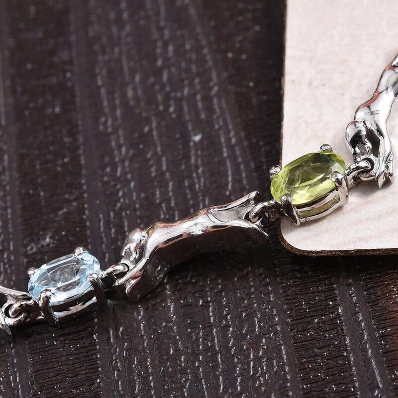 Karis Multi Gemstone 2.50 ctw Magic Ball Panther Station Bracelet in Platinum Bond (Adjustable)