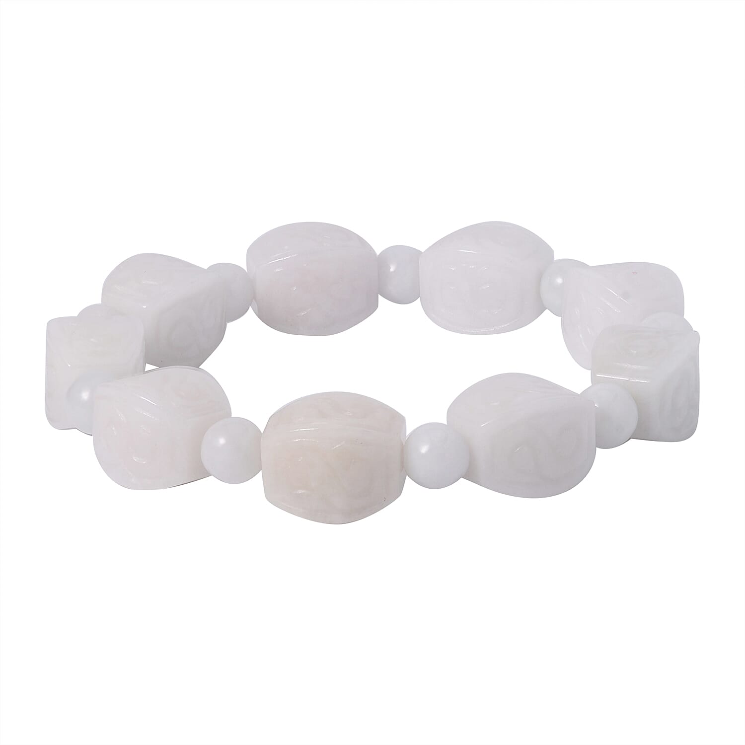 Natural Jade Carved Scroll Stretch Bracelet and Dangle Earrings in Sterling Silver 214.00 ctw