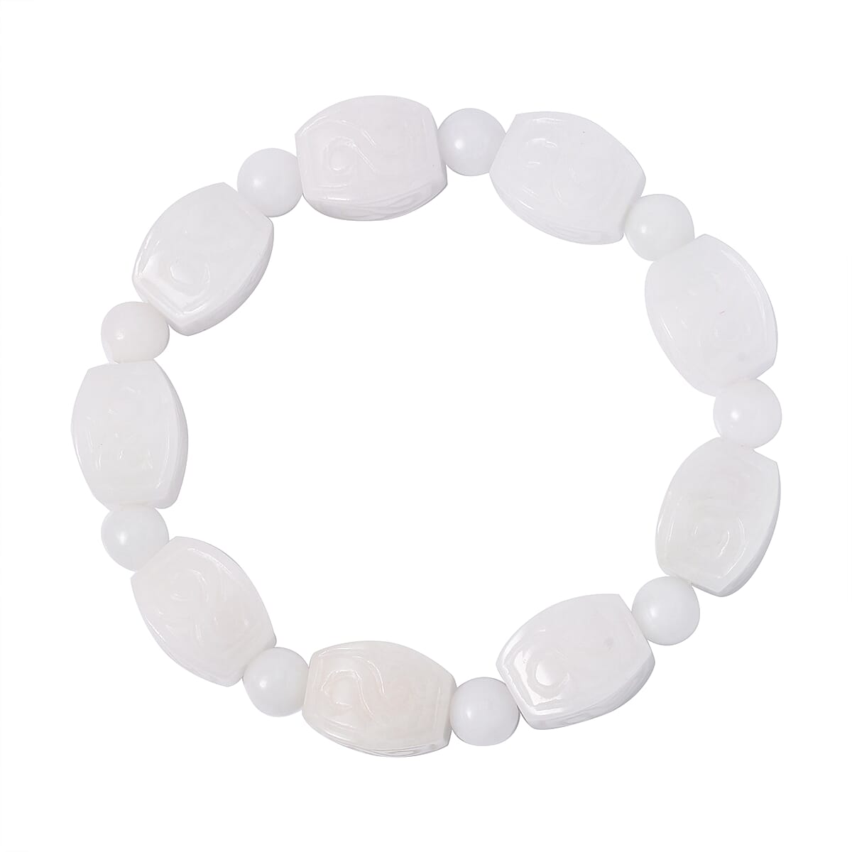 Natural Jade Carved Scroll Stretch Bracelet and Dangle Earrings in Sterling Silver 214.00 ctw image number 3