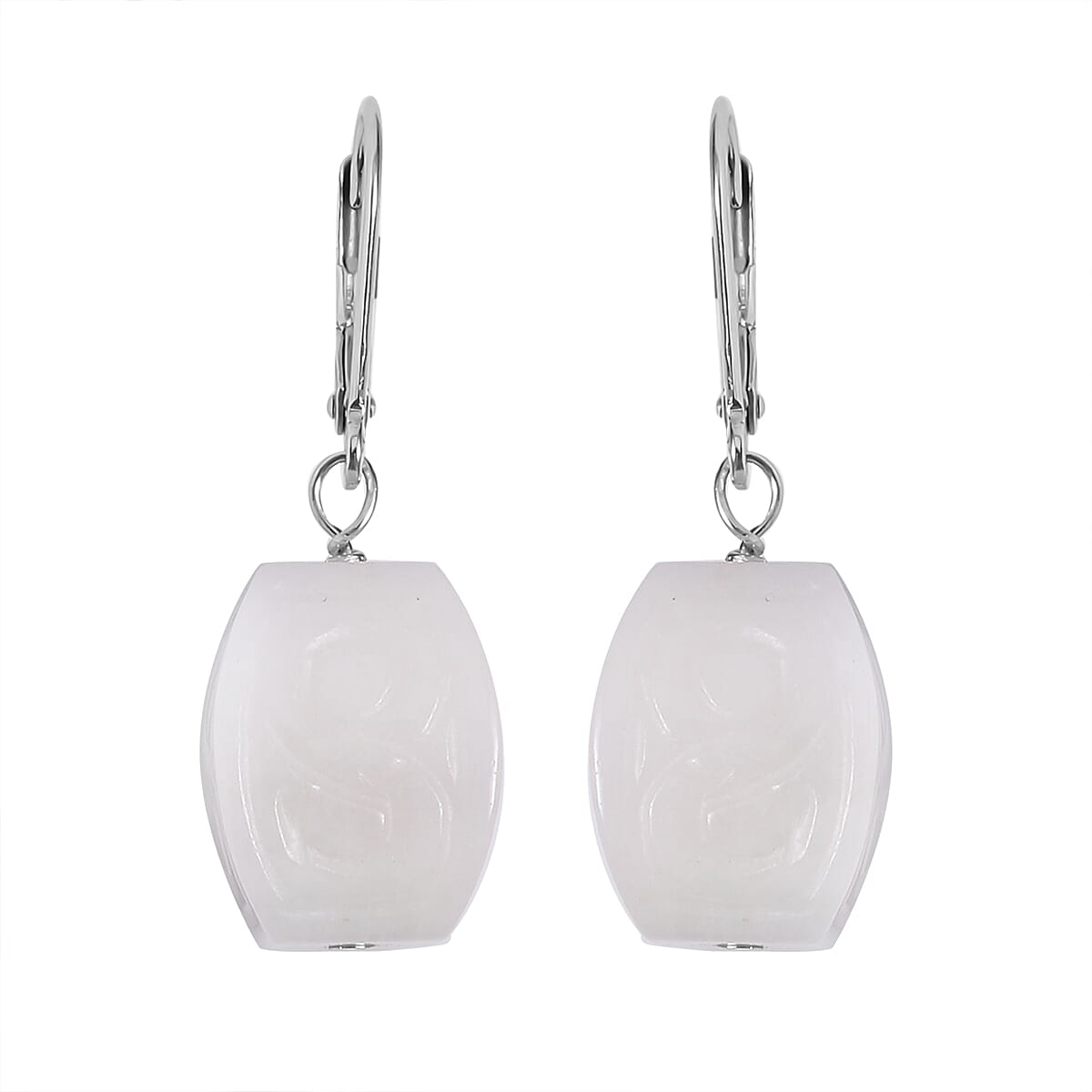 Natural Jade Carved Scroll Stretch Bracelet and Dangle Earrings in Sterling Silver 214.00 ctw